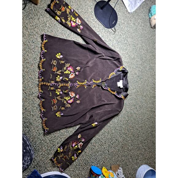 Silk Club Embroidered Floral Jacket Hippie XL - Picture 2 of 9
